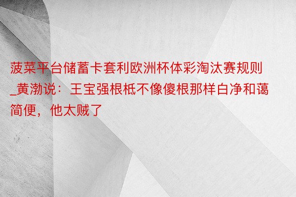 菠菜平台储蓄卡套利欧洲杯体彩淘汰赛规则_黄渤说：王宝强根柢不像傻根那样白净和蔼简便，他太贼了