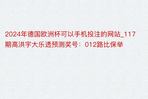 2024年德国欧洲杯可以手机投注的网站_117期高洪宇大乐透预测奖号：012路比保举