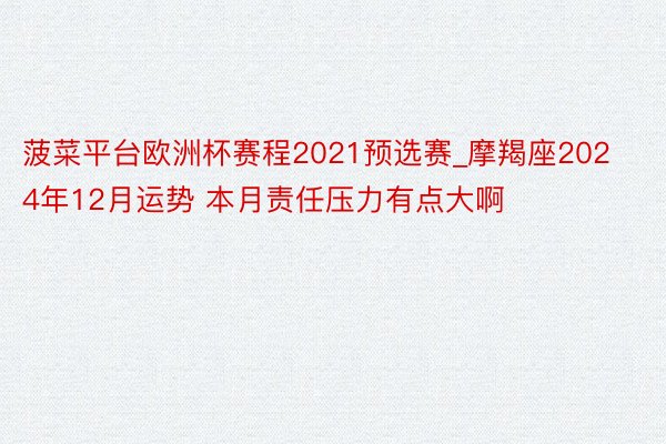 菠菜平台欧洲杯赛程2021预选赛_摩羯座2024年12月运势 本月责任压力有点大啊