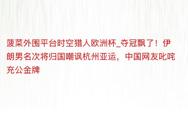 菠菜外围平台时空猎人欧洲杯_夺冠飘了!伊朗男名次将归国嘲讽杭州亚运,中国网友叱咤充公金牌